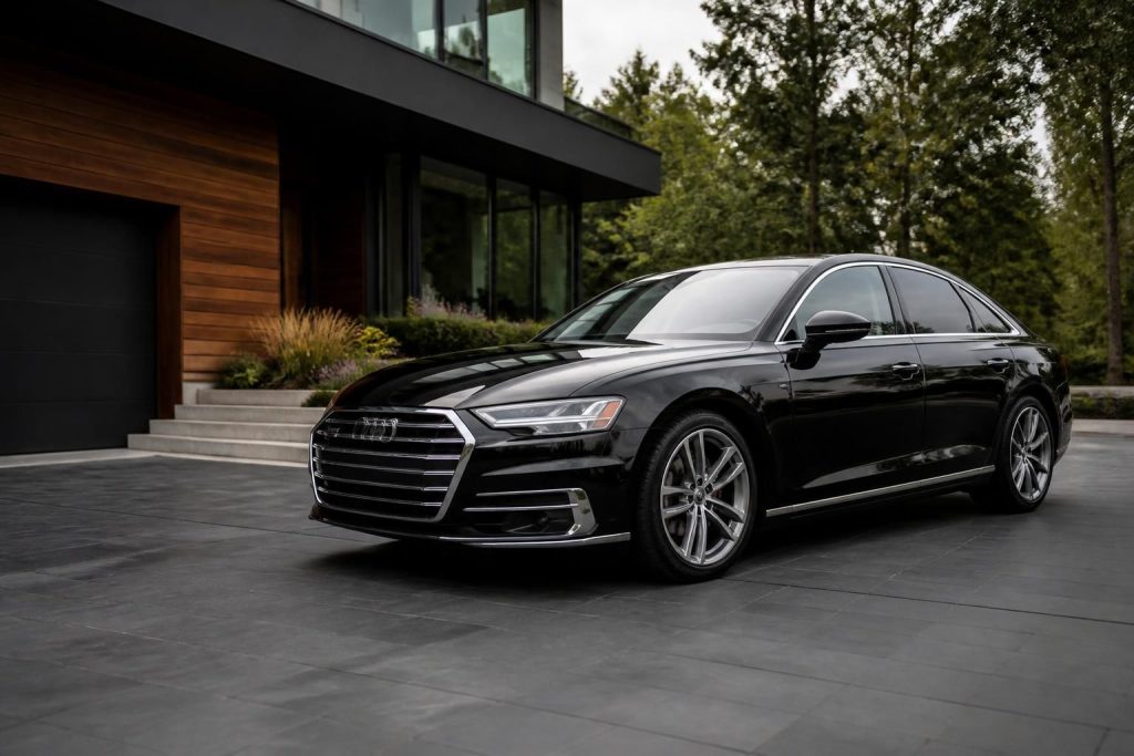 Freshly detailed luxury car with a glossy finish in natural light